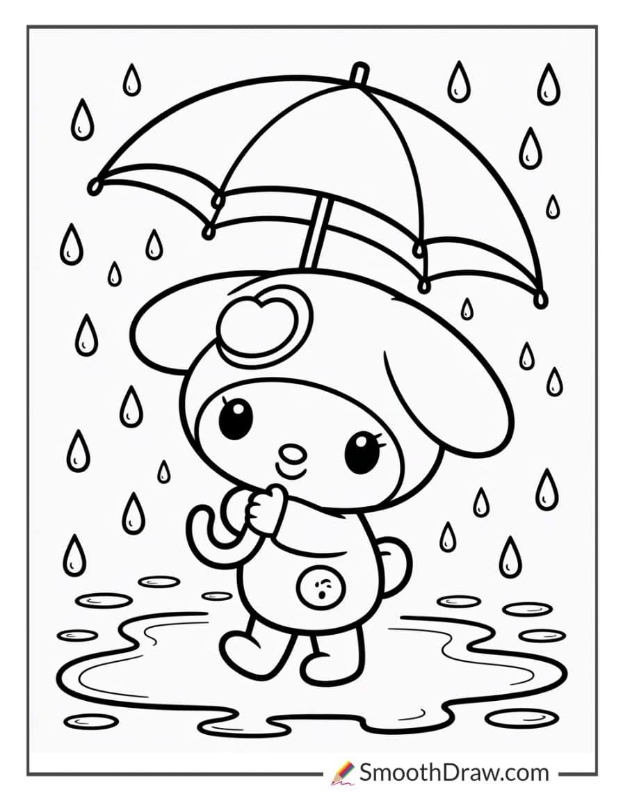 My Melody holding an umbrella in the rain
