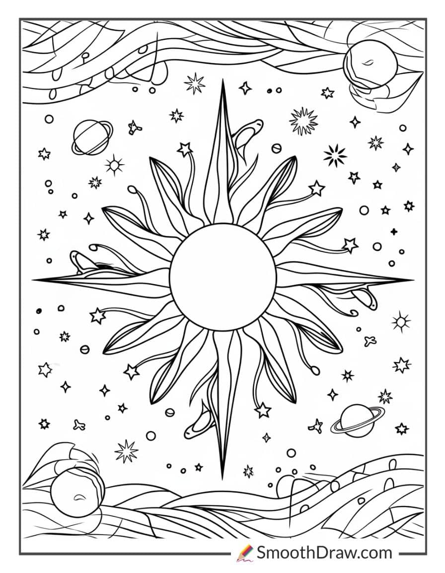 Ornate Sun with Cosmic Background