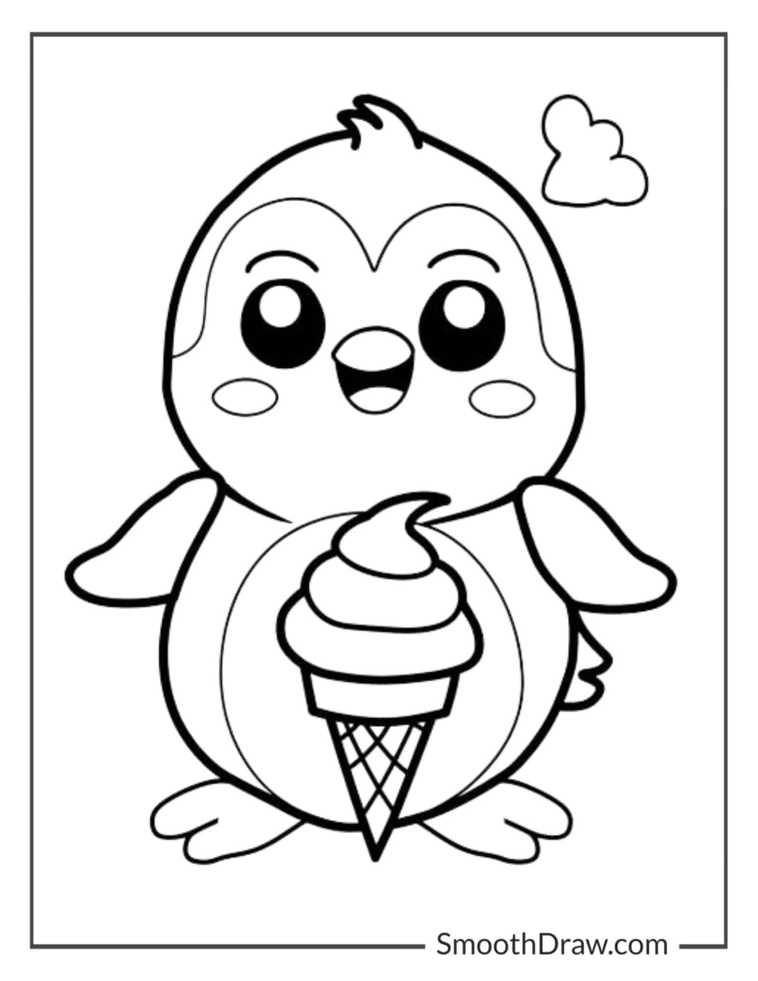 Penguin eating icecream cone