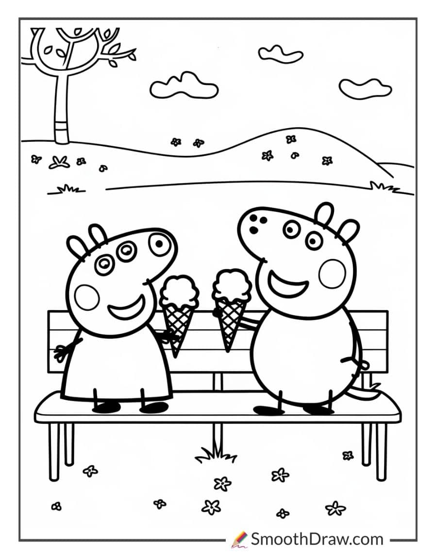 Peppa and George enjoying ice cream cones