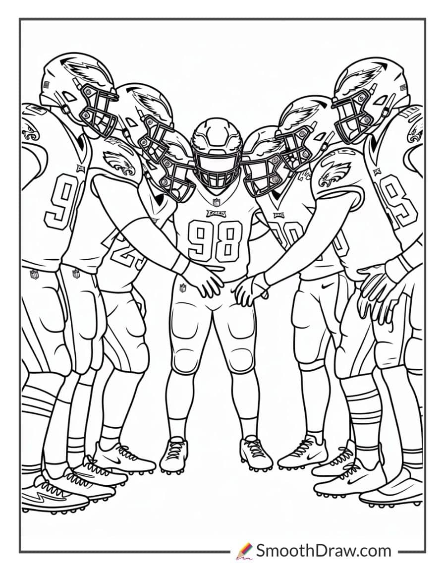 Philadelphia Eagles team huddle coloring page