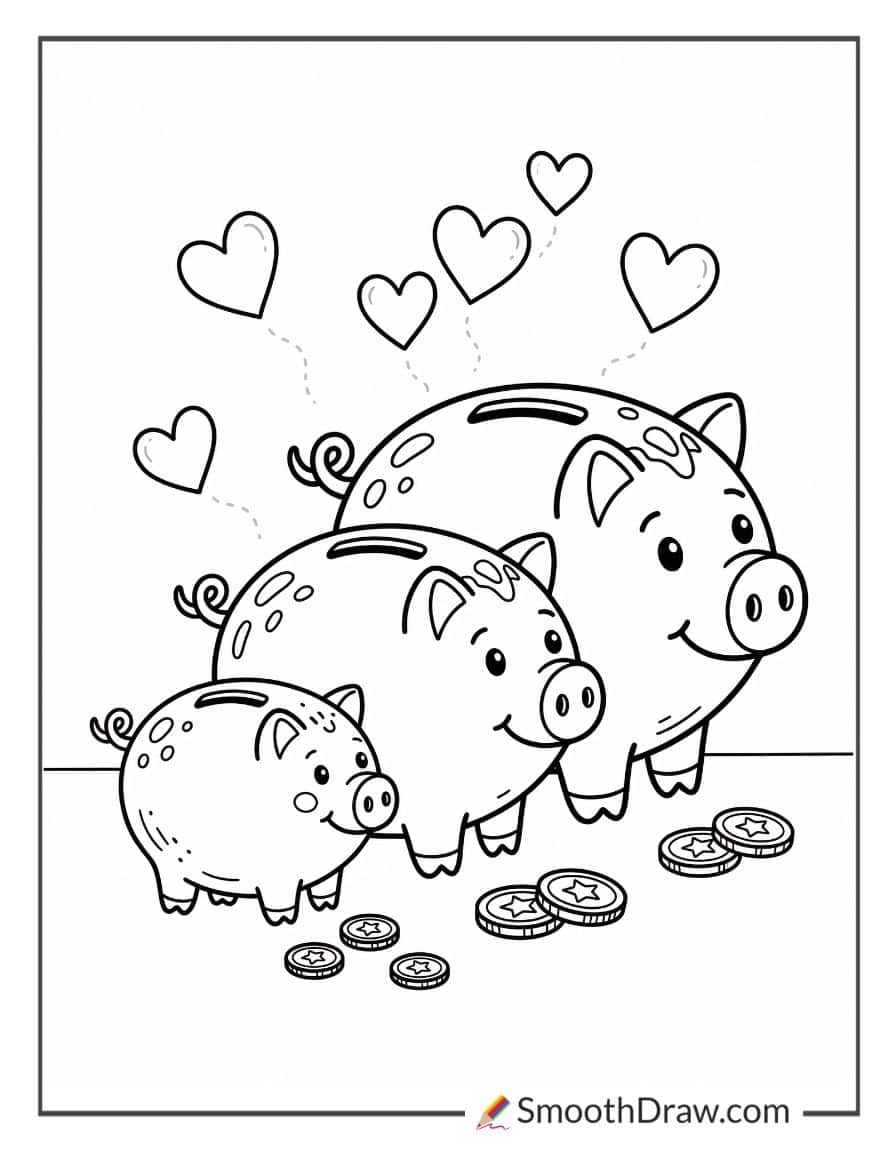 Piggy bank family with baby bank