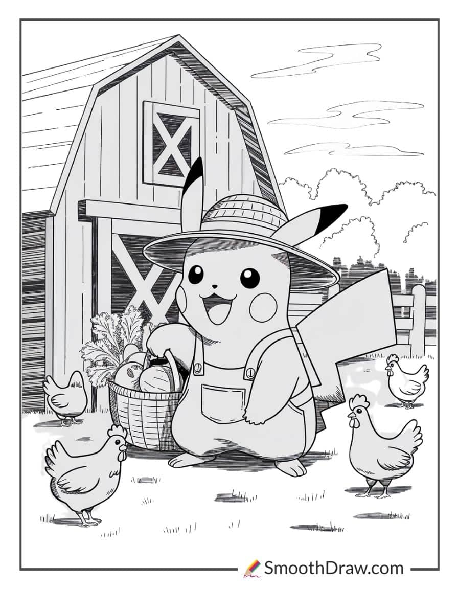 Pikachu farmer coloring page