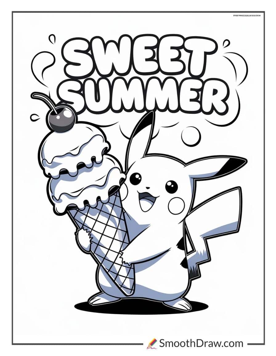 Pikachu ice cream coloring page