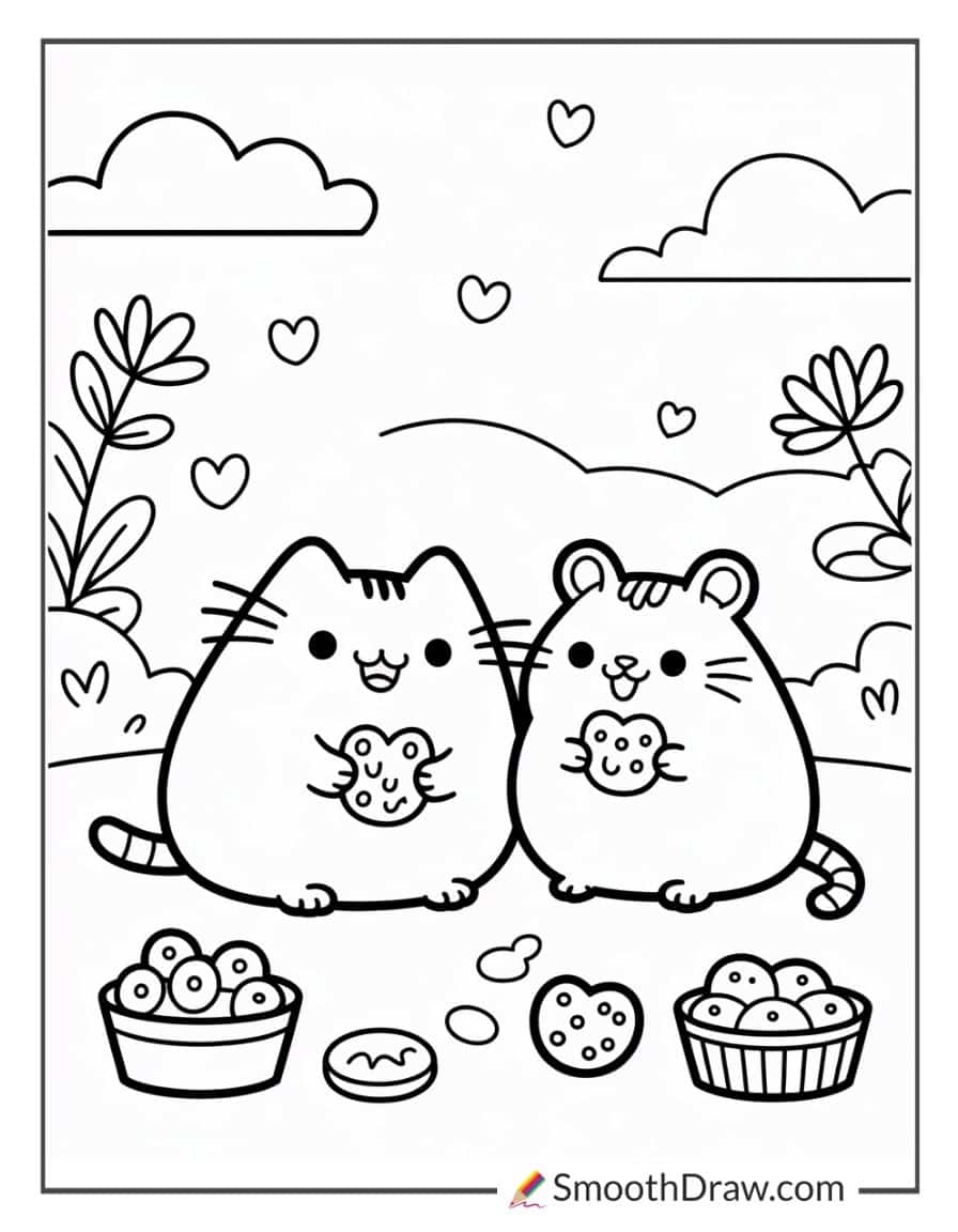 Pusheen and Cheek the hamster coloring page