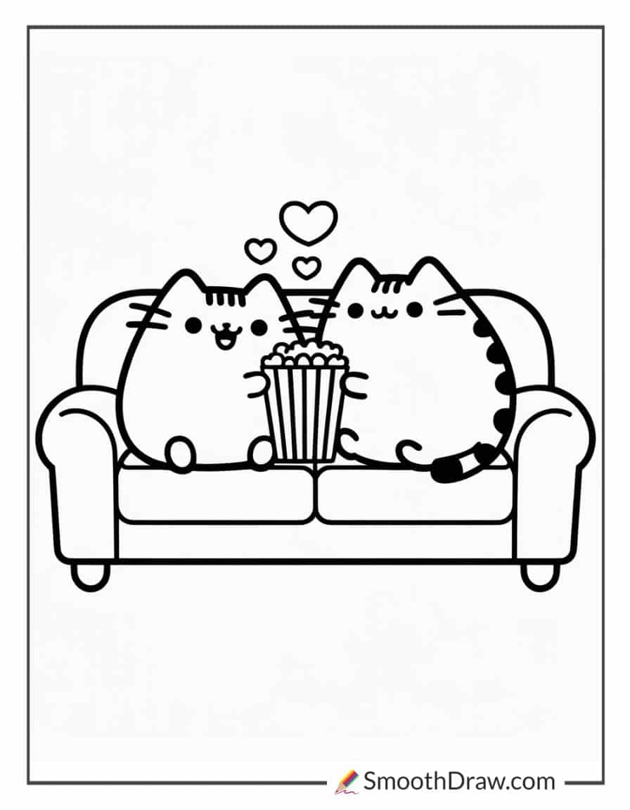 Pusheen and Stormy sharing snacks