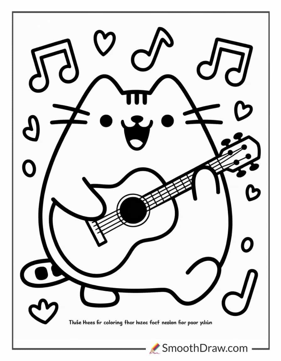 Pusheen playing guitar for coloring