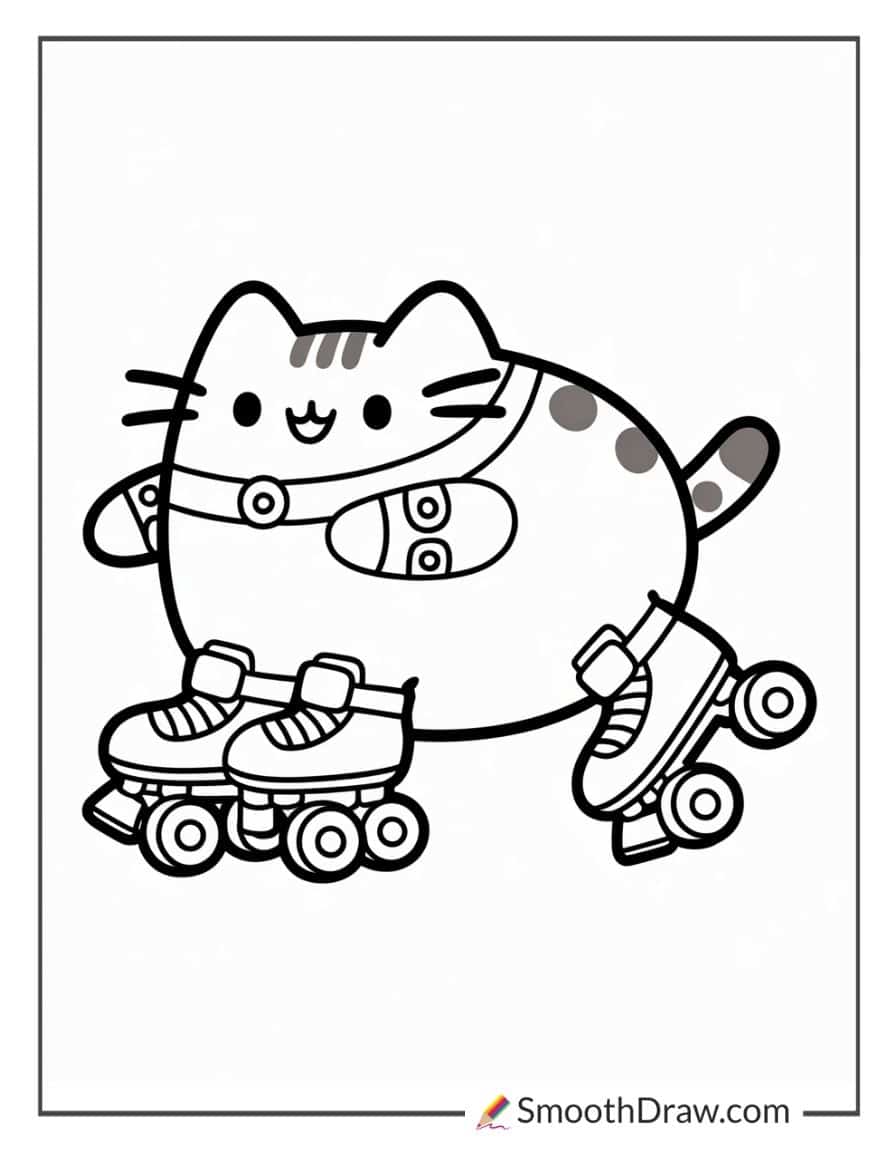 Pusheen roller skating coloring page