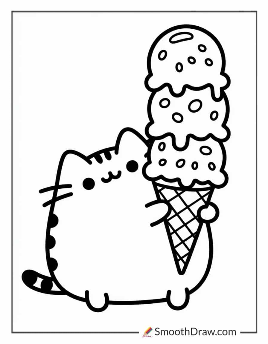 Pusheen with an ice cream cone for coloring