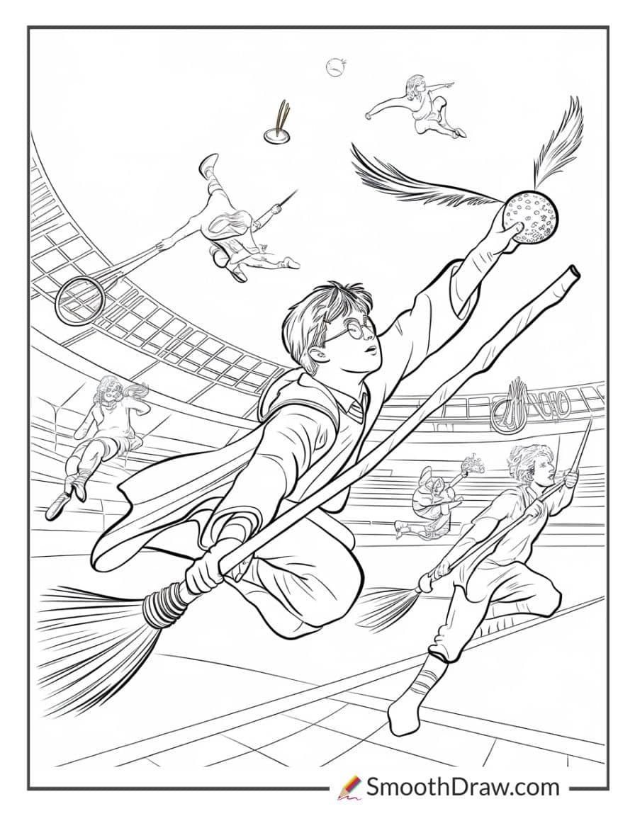 Quidditch match coloring sheet