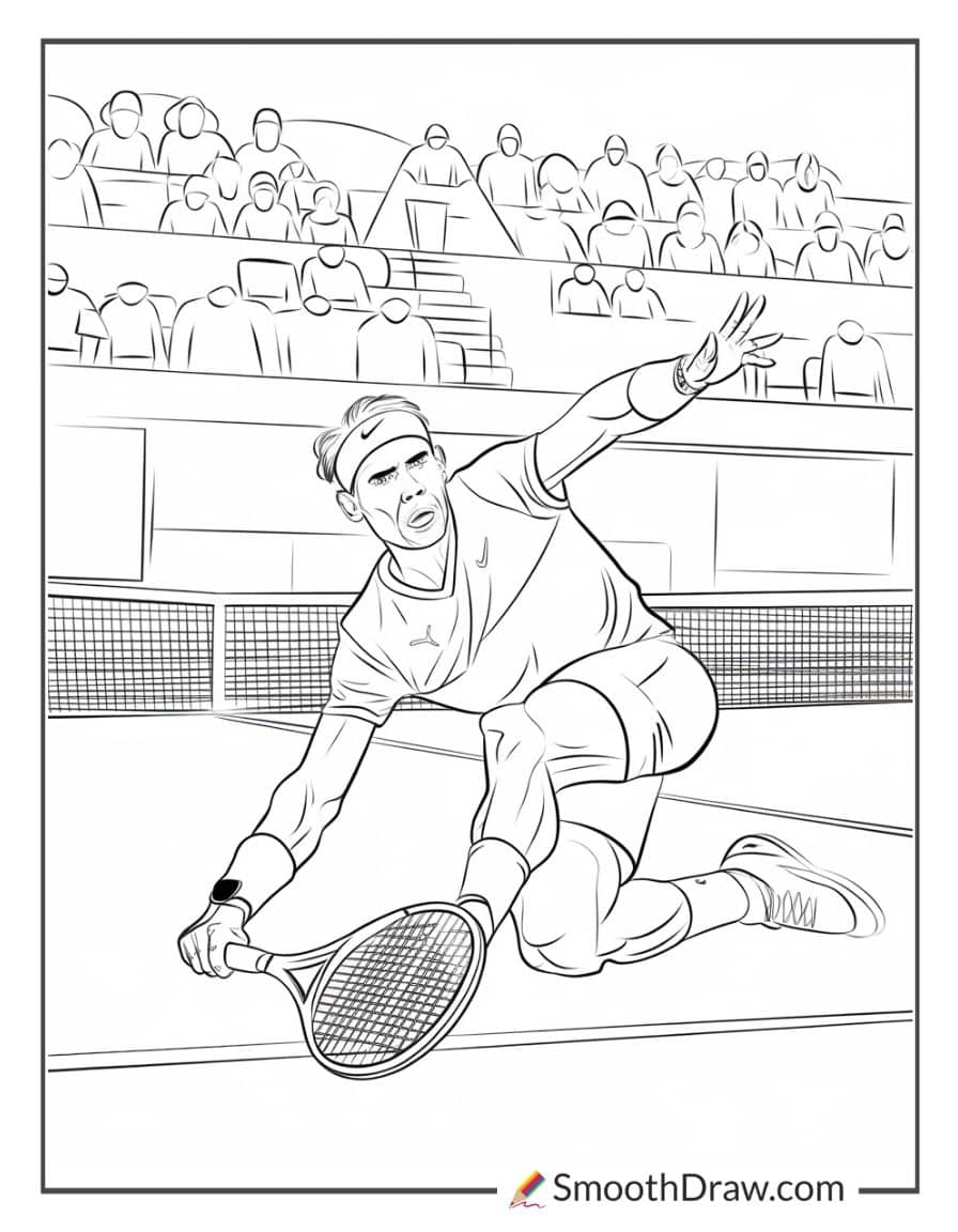Rafael Nadal clay court battle coloring page
