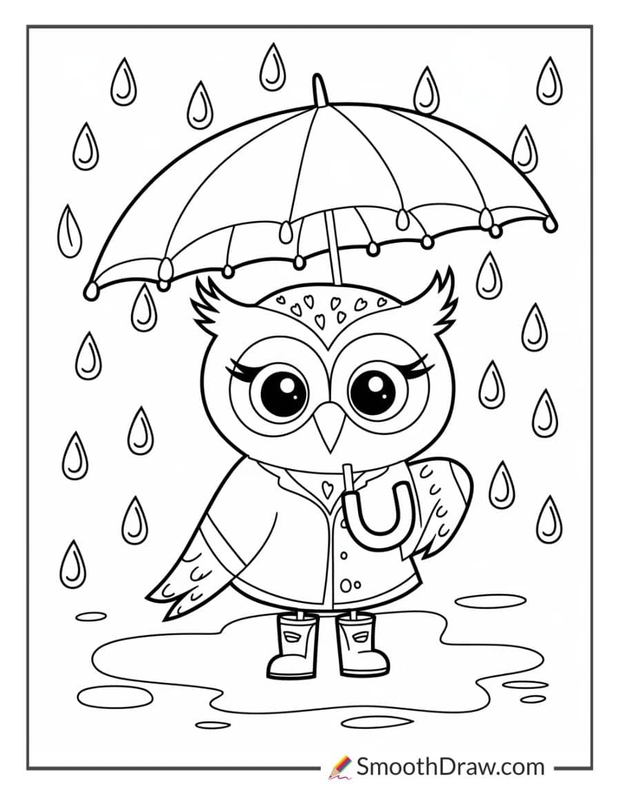Rainy day owl with umbrella