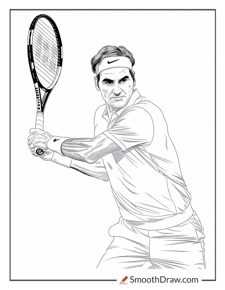 Roger Federer elegant backhand shot coloring sheet