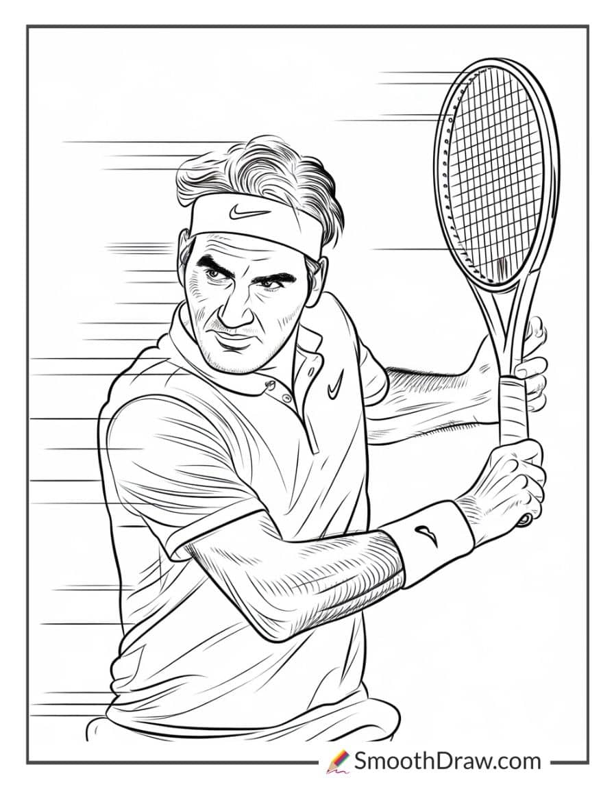 Roger Federer iconic backhand coloring page
