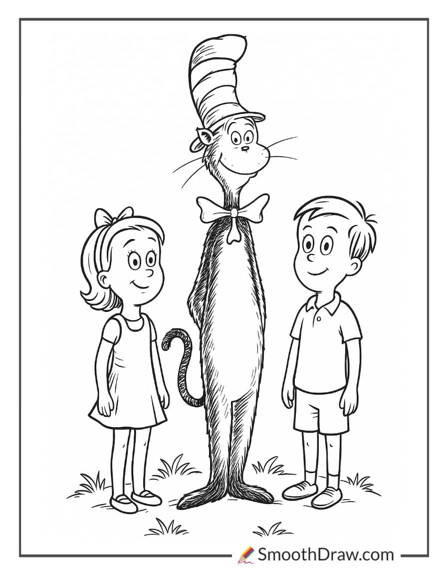 Sally and Conrad with Cat in the Hat