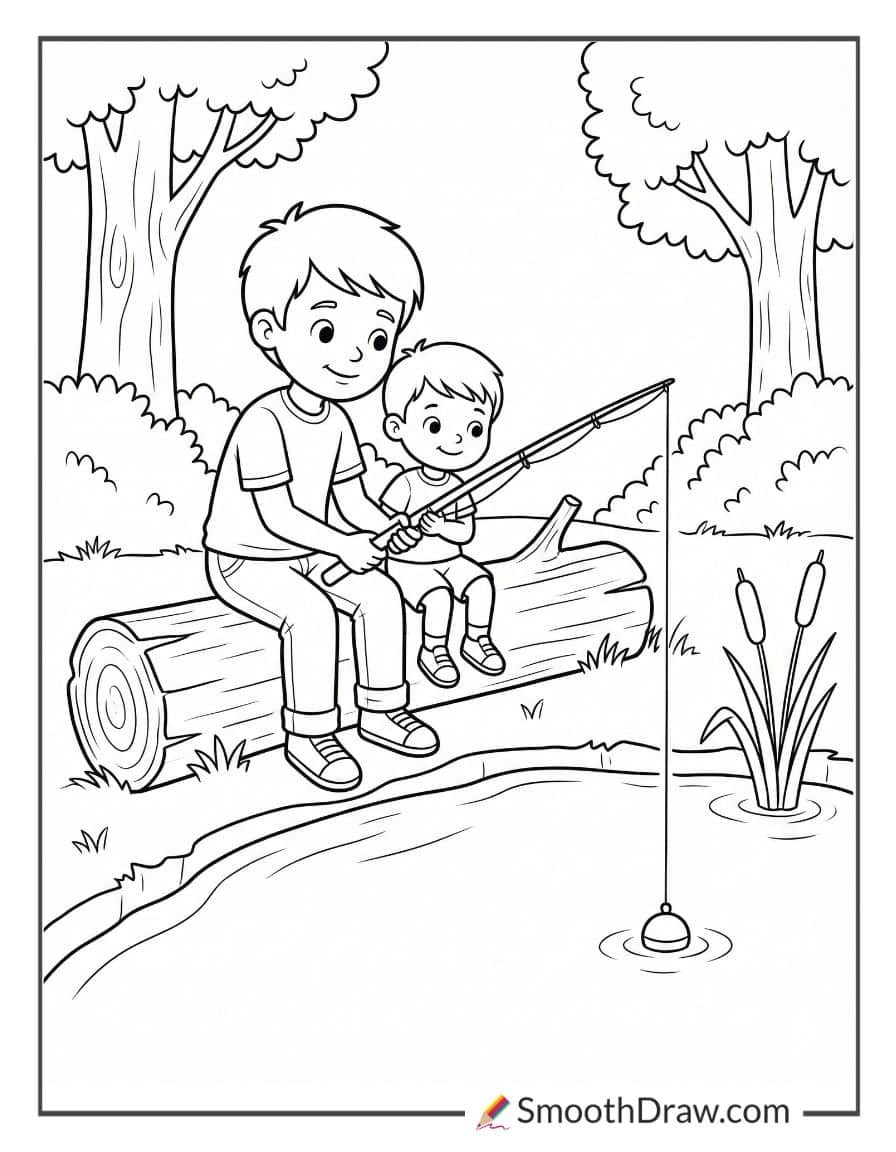 Sibling Duo Sharing Fishing Pole