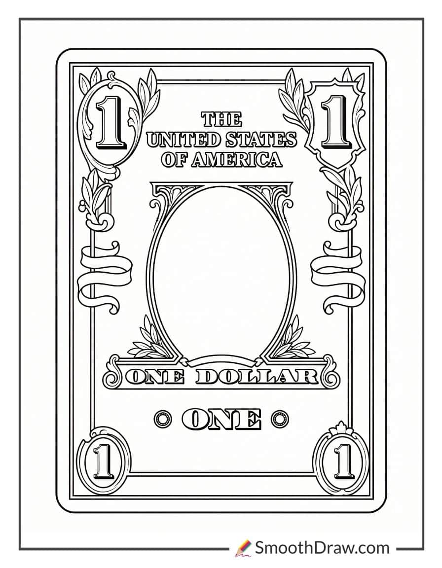 Simple dollar bill outline coloring sheet
