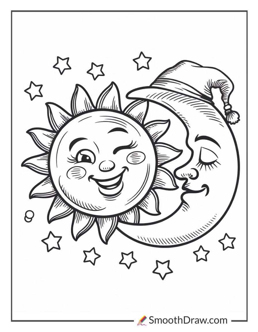 Sleepy Moon and Winking Sun
