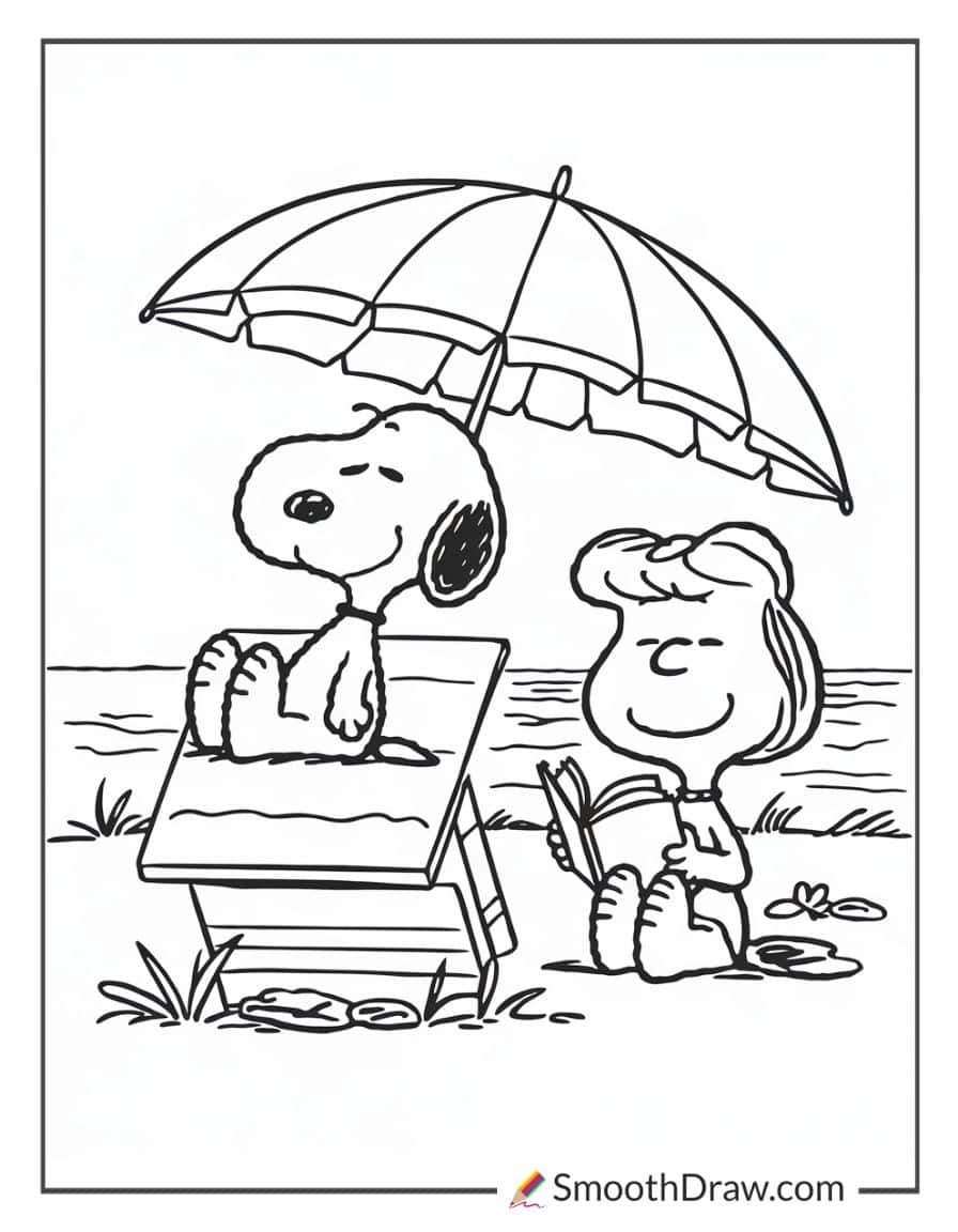 Snoopy and Marcie at the Beach for Coloring