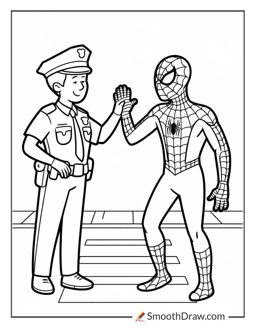 Spiderman and police officer