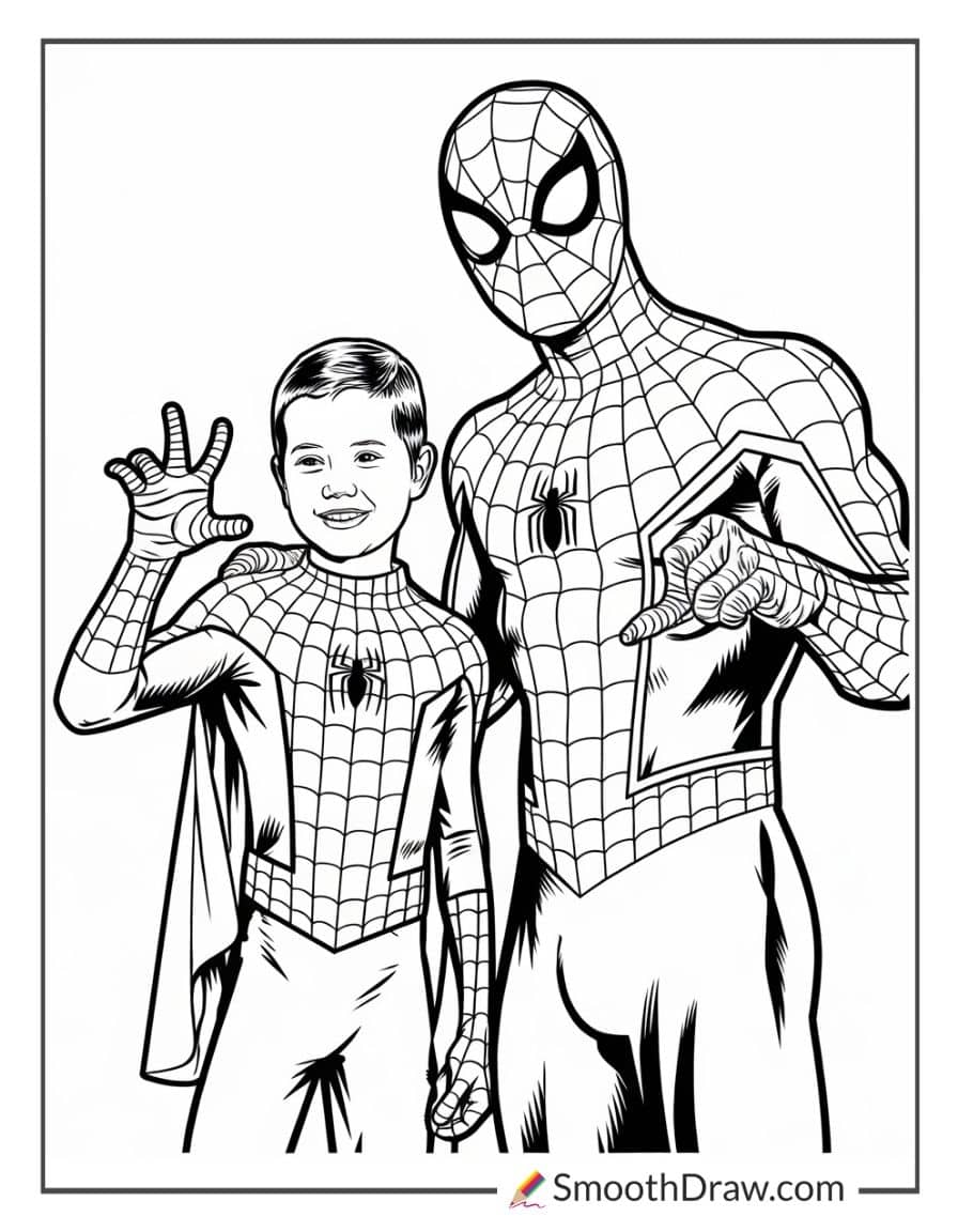Spiderman and young boy coloring pages