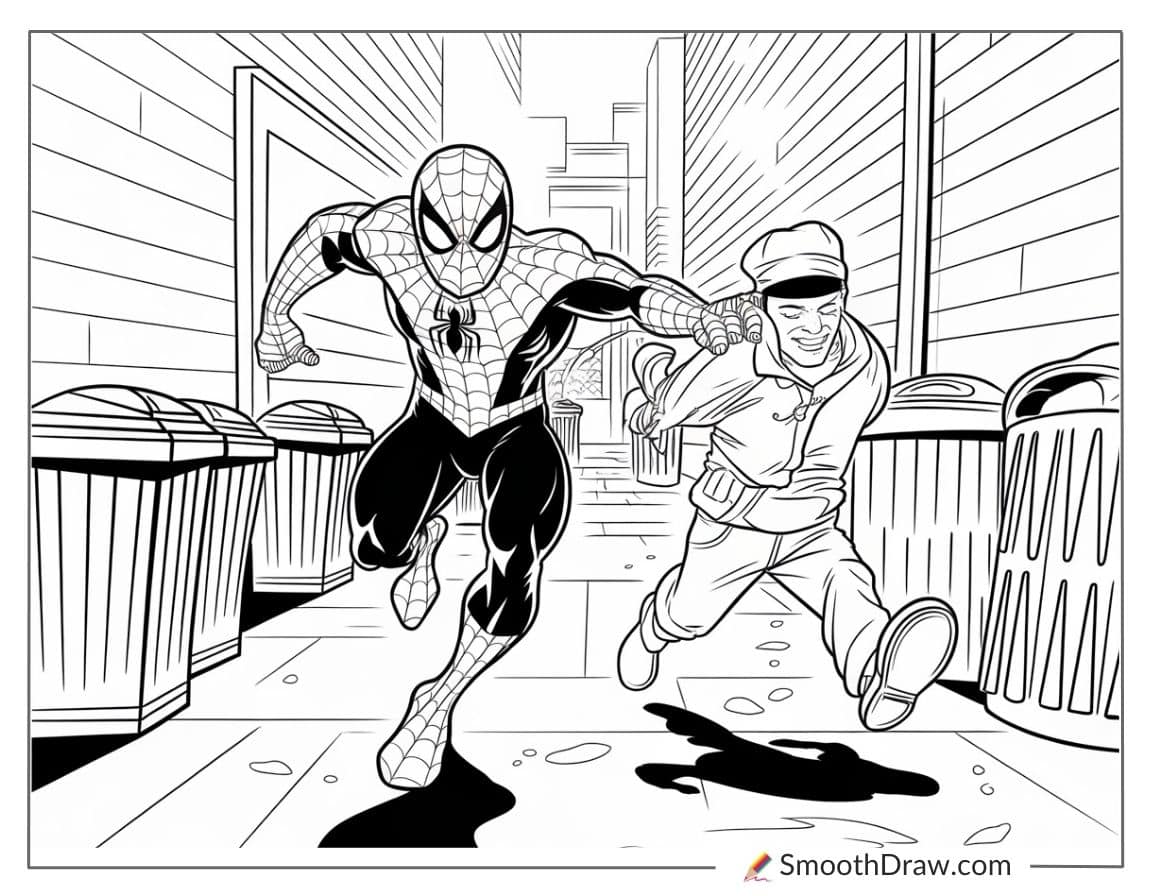 Spiderman catching the bad guy