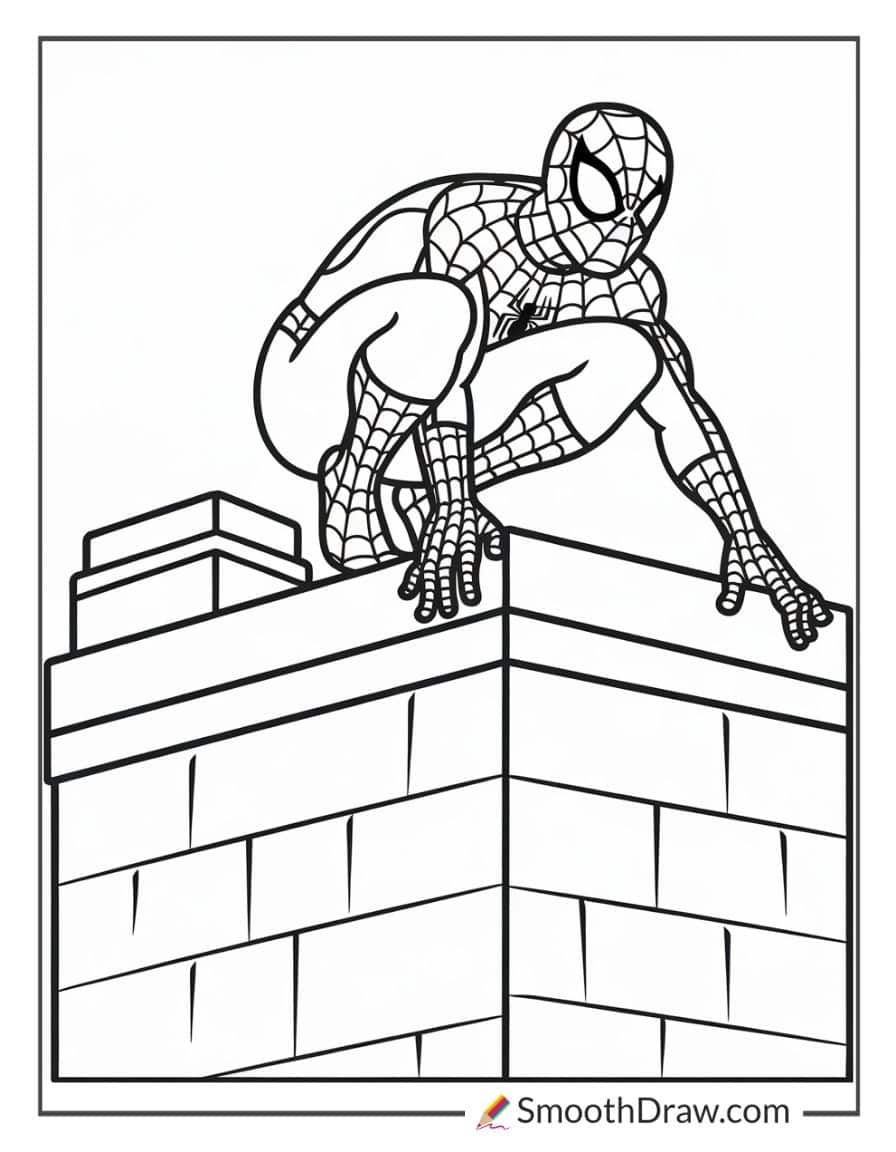 Spiderman on a building coloring pages