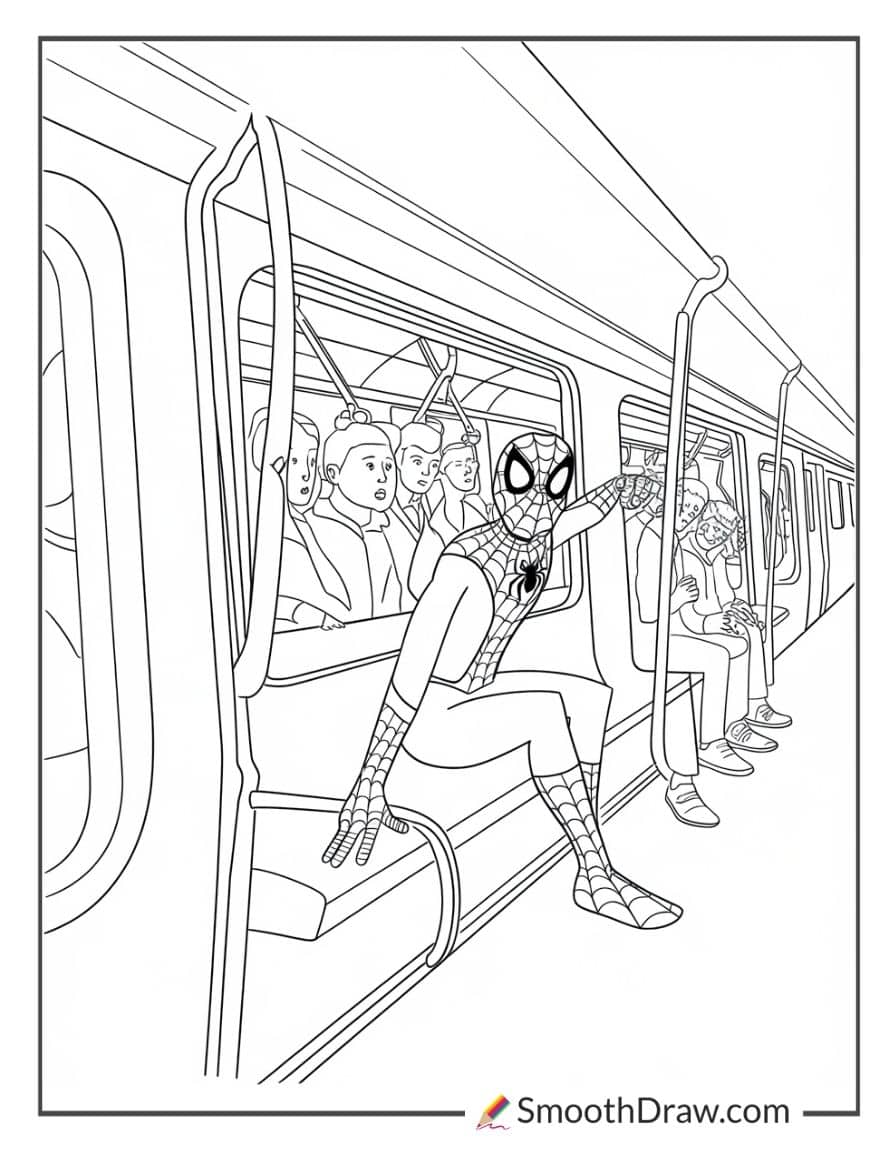 Spiderman on a subway