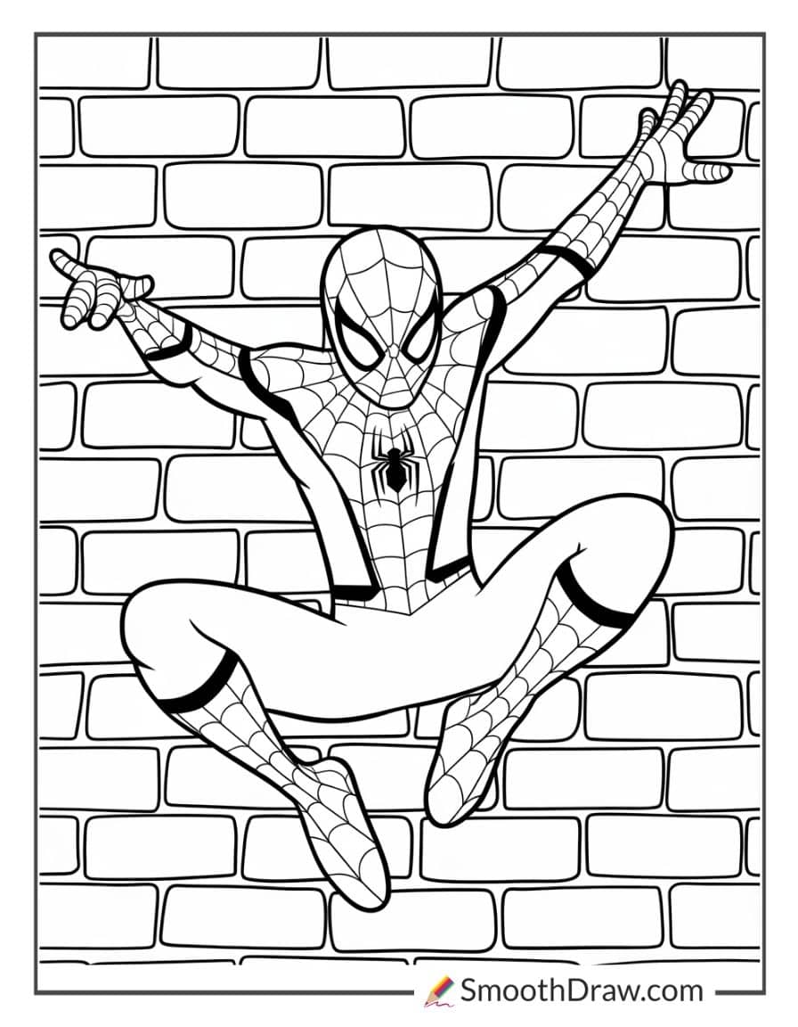 Spiderman on a wall coloring pages