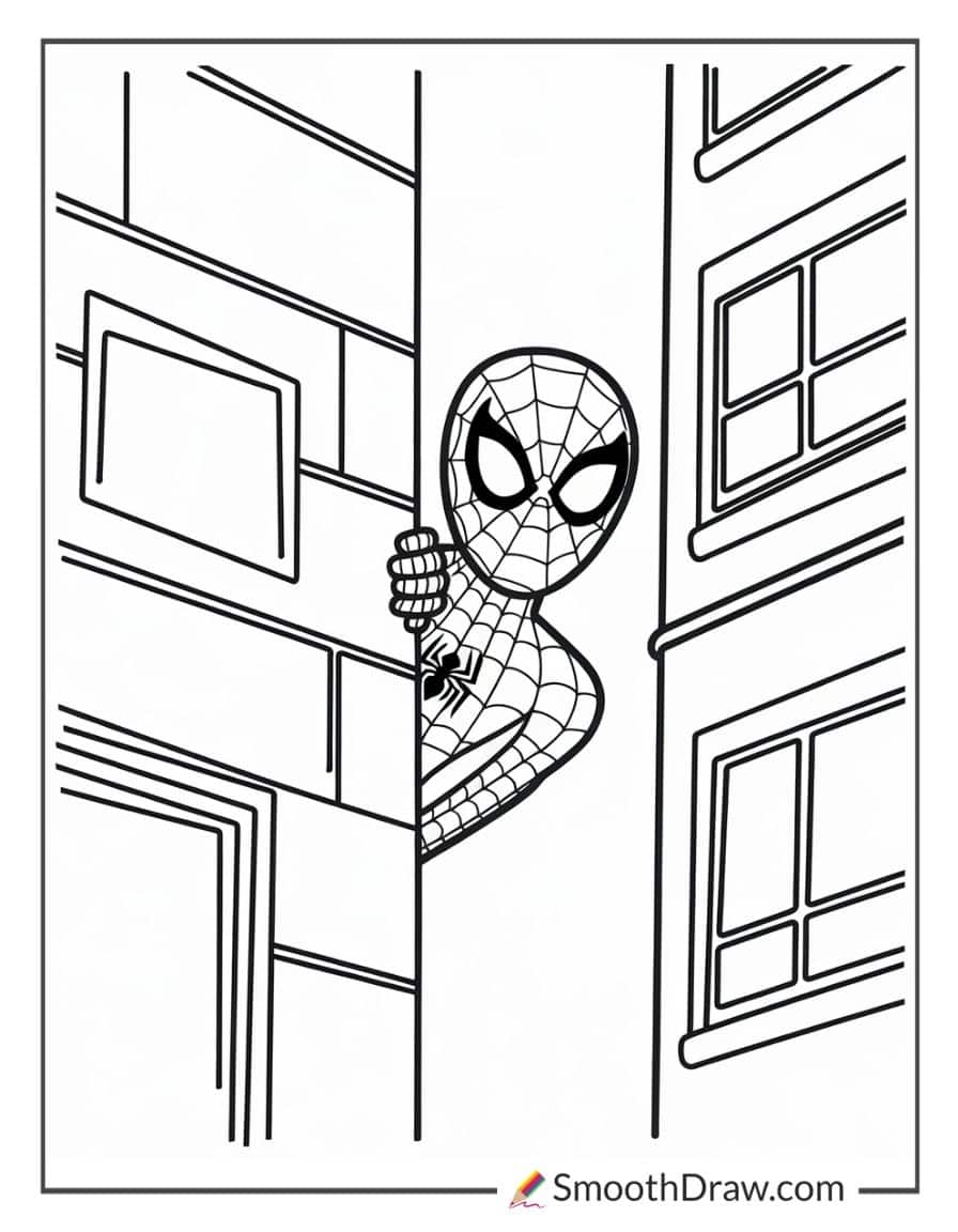 Spiderman peeking around the corner