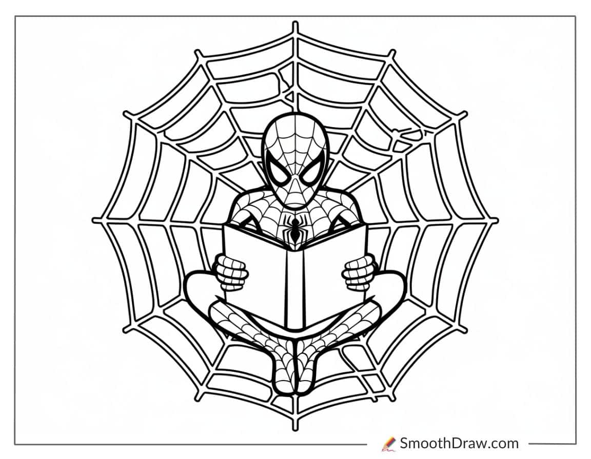 Spiderman reading coloring pages