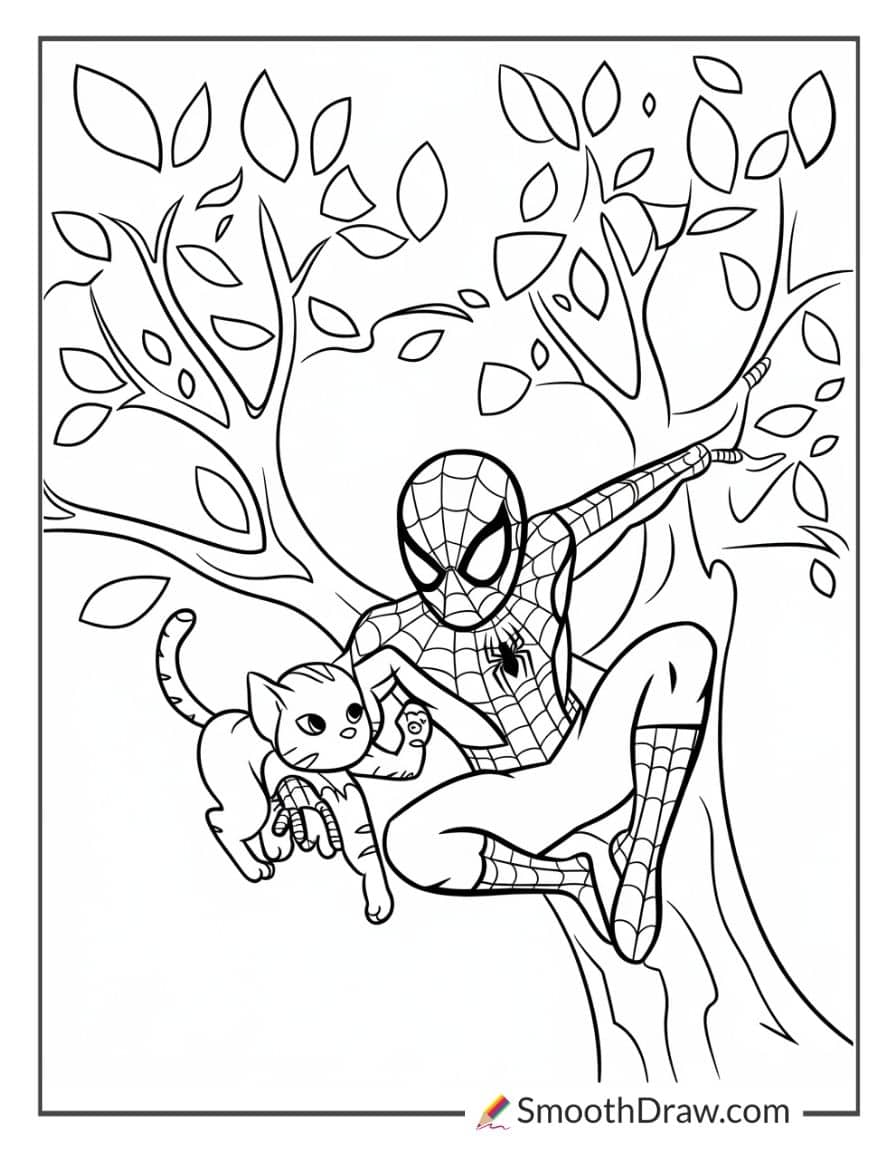 Spiderman saving a cat