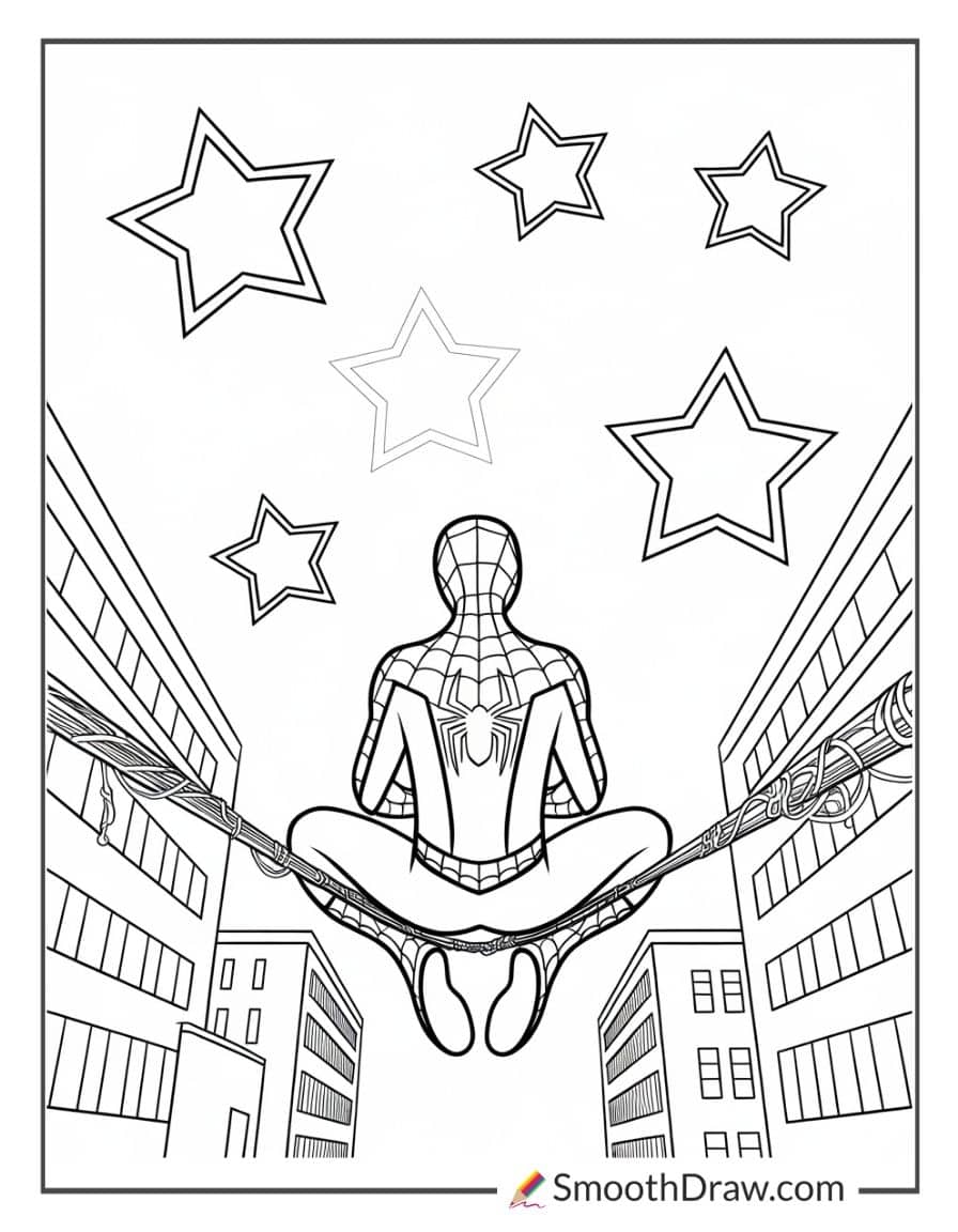 Spiderman sitting among the stars