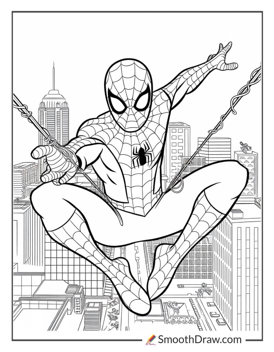 Spiderman swinging coloring pages