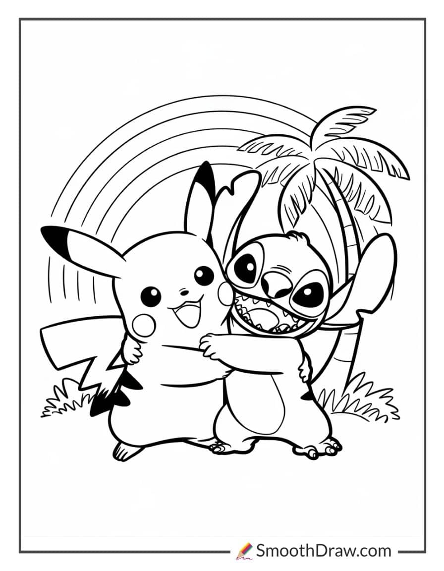 Stitch and Pikachu Coloring Page