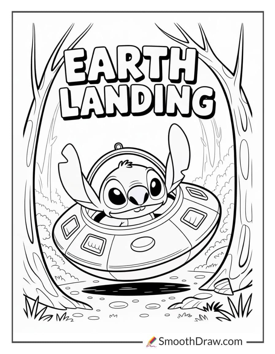 Stitch crash lands on Earth coloring page