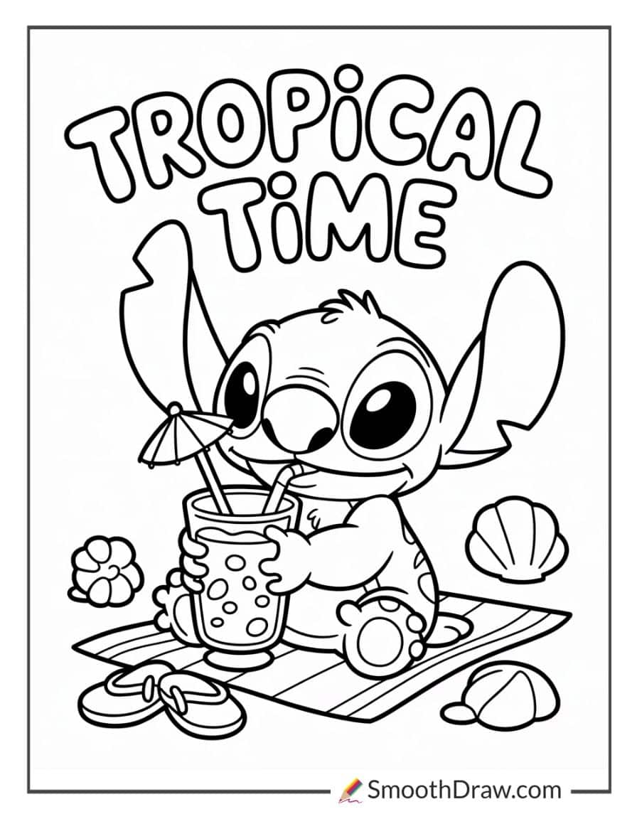 Stitch enjoying tropical smoothie