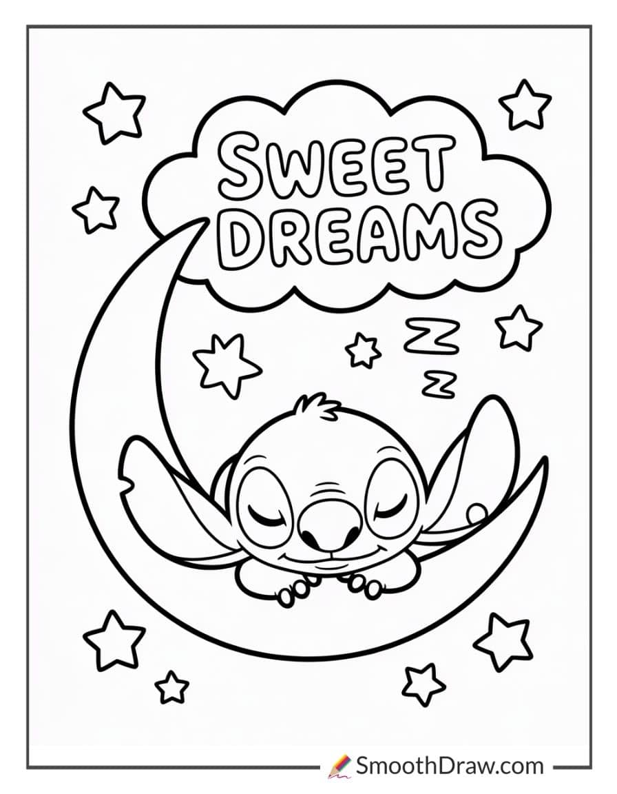 Stitch sleeping on a moon