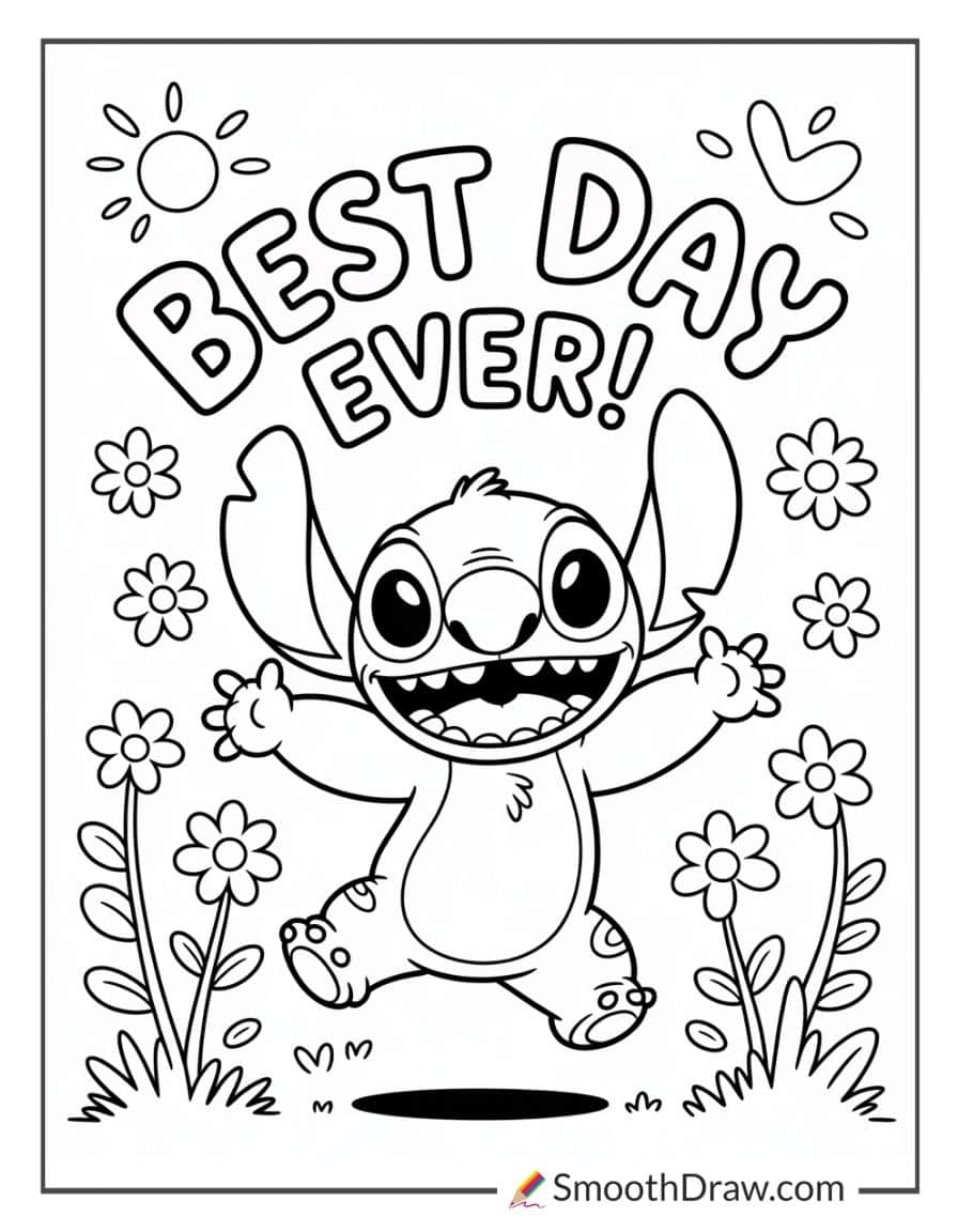 Stitch smiling coloring page