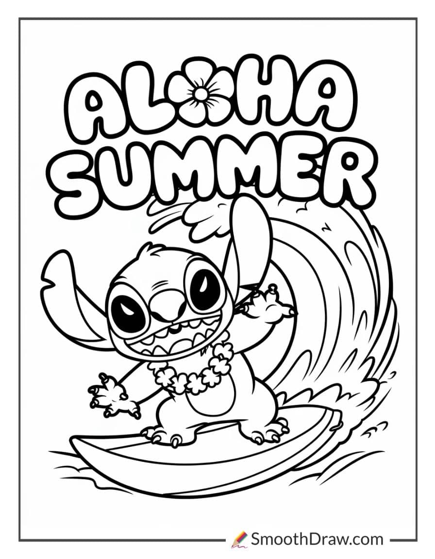 Stitch summer coloring page