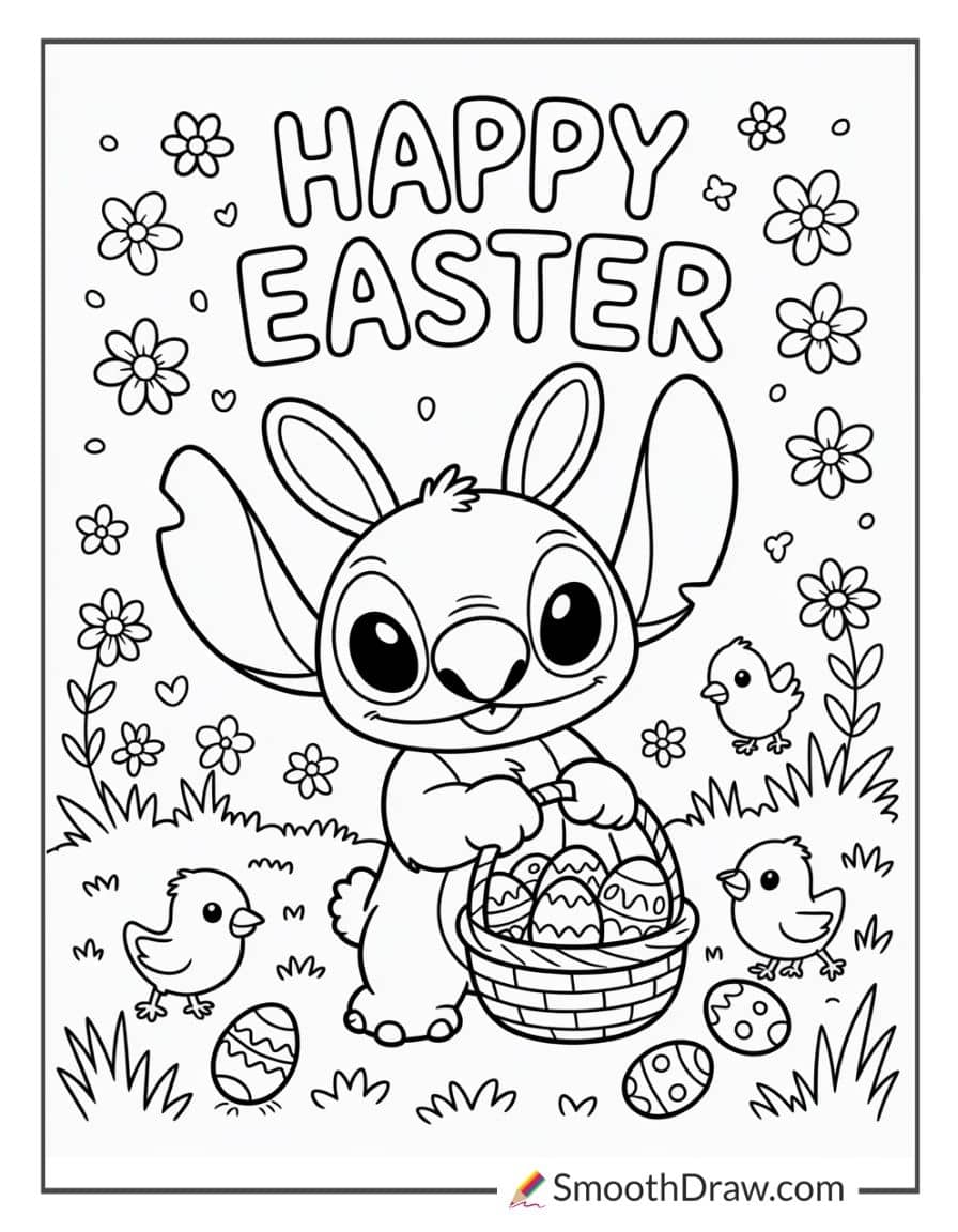 Stitch with Easter eggs