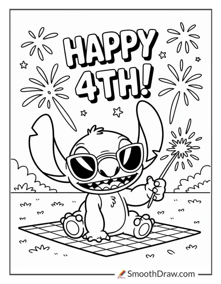 Stitch with fireworks on 4th of July