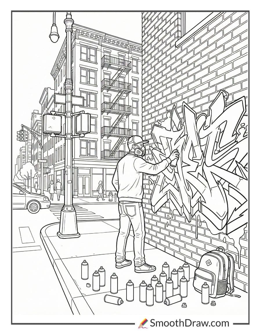 Street corner with graffiti artist