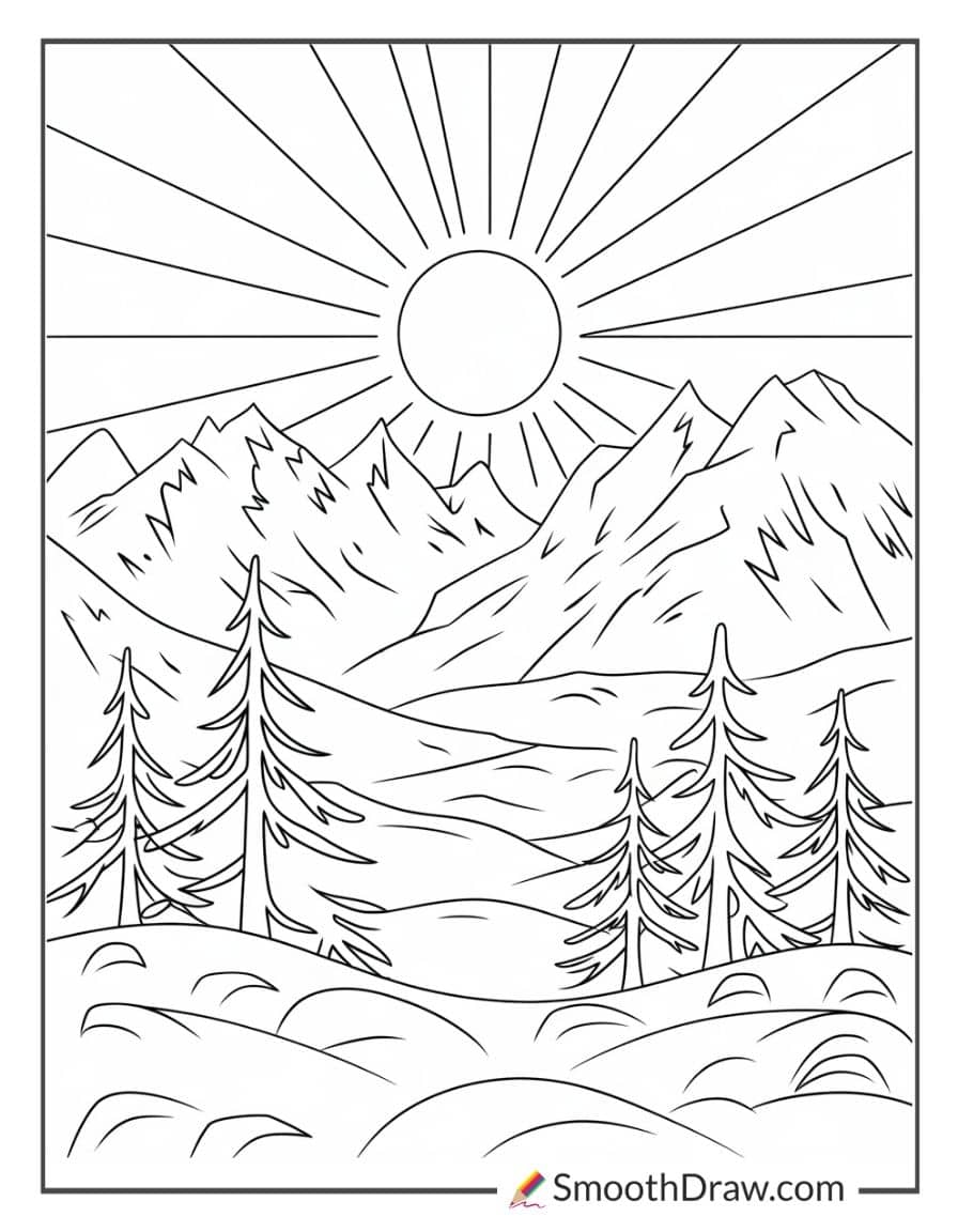 Sun Above a Snowy Mountain