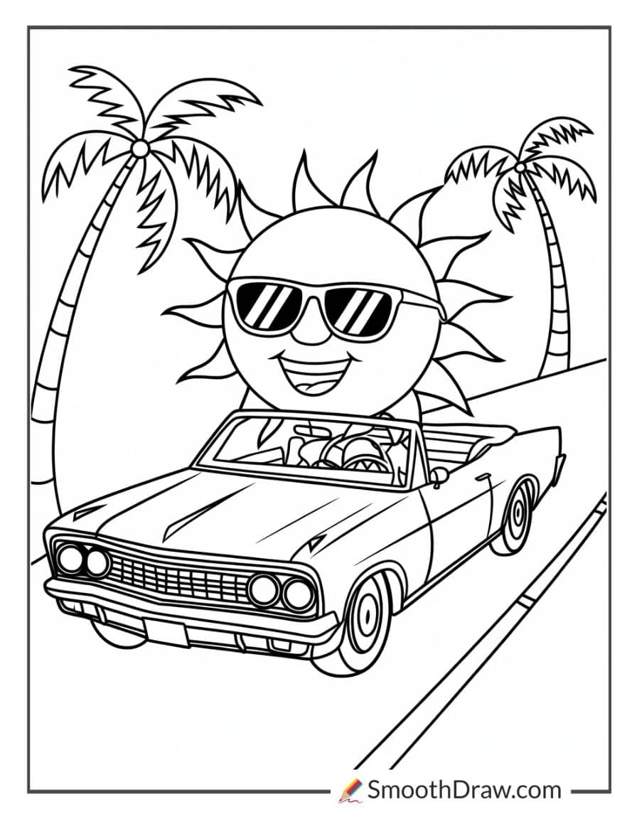 Sun Driving a Convertible Car