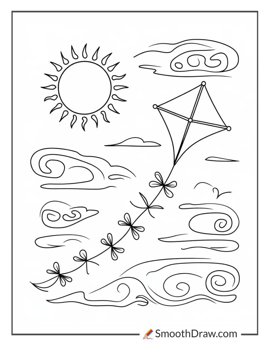 Sun and Wind Blowing a Kite
