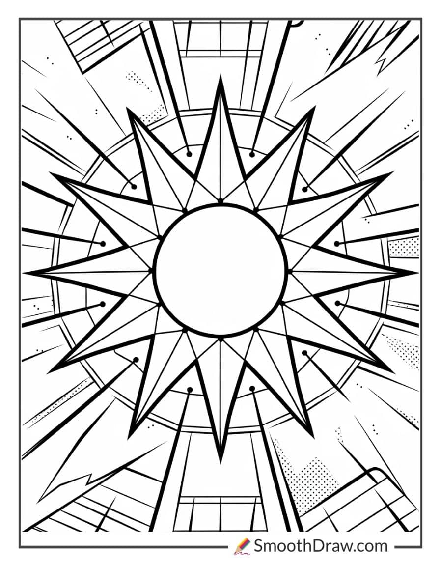 Sun with Geometric Starburst Patterns