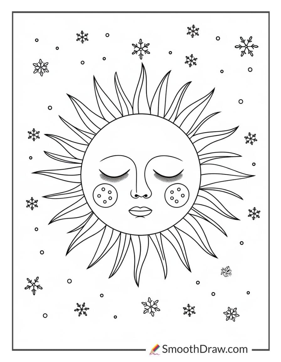 Sun with Snowflakes Falling