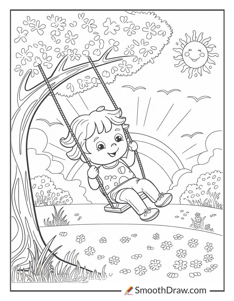 Sunset and child on swing