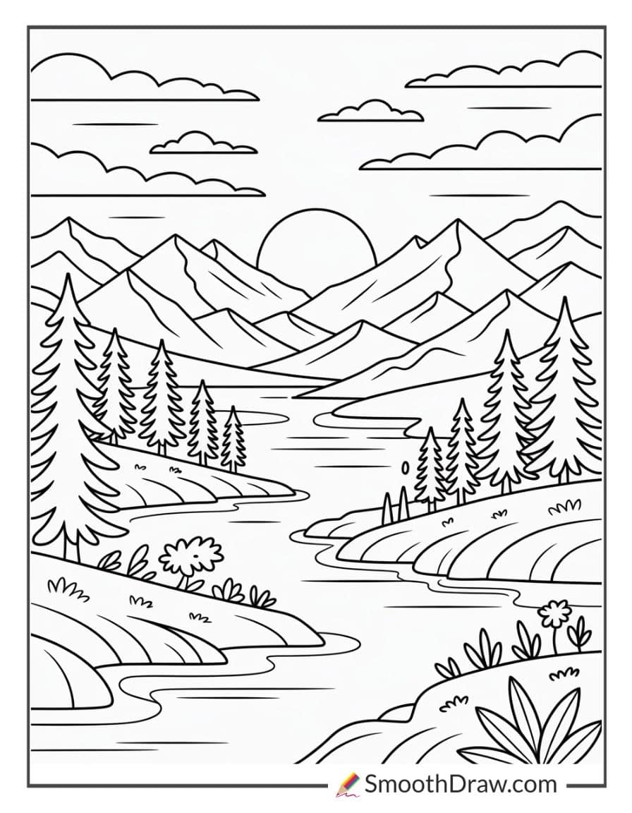 Sunset over mountains landscape page